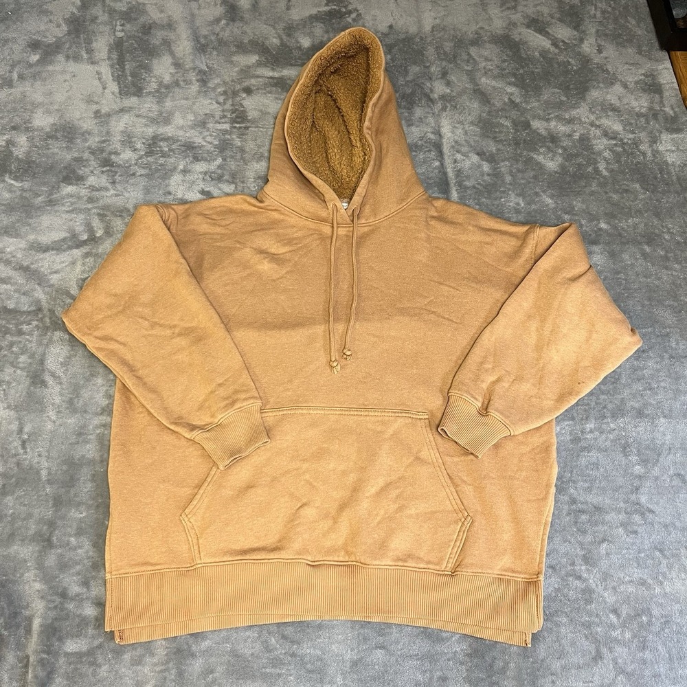 American Eagle Hoodie XS Tan‎ Sherpa Lined Hood Jegging Fit Oversized Sweatshirt